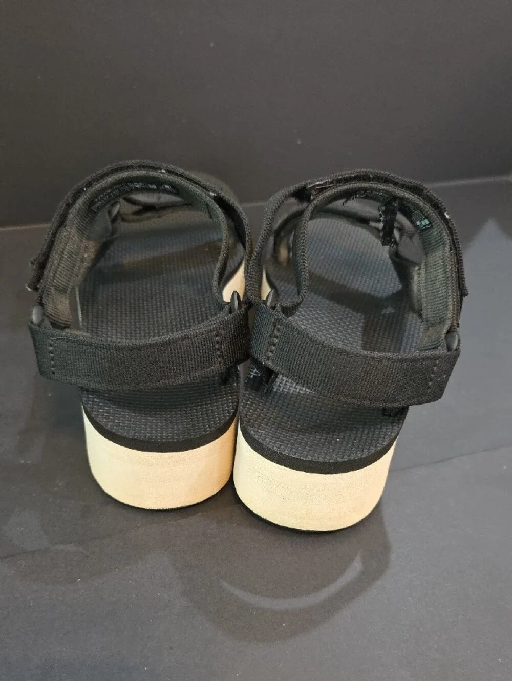 Teva Women's Black Platform Sandals with Cream Midsole Size 8